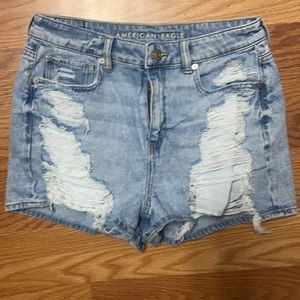 American Eagle light wash denim destroyed jean shorts